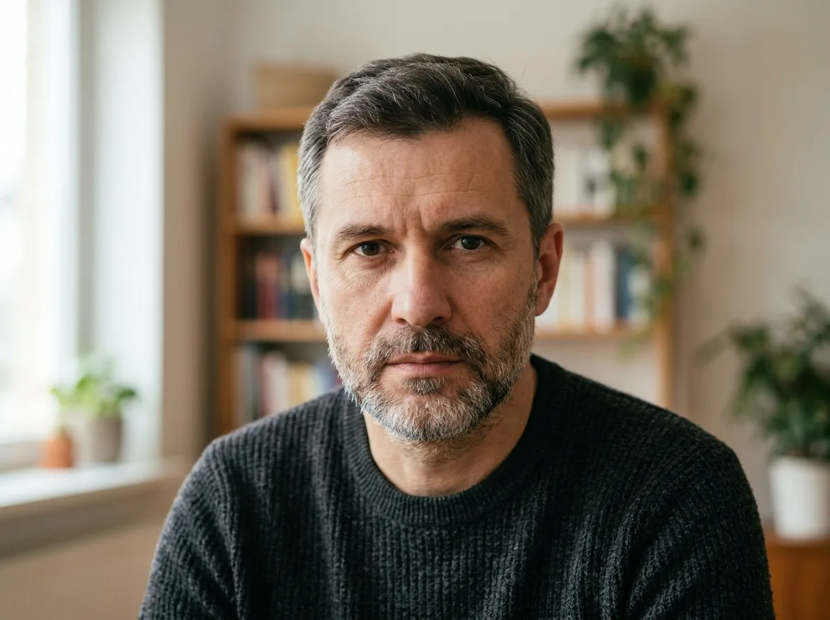 Аватар пациента по имени Николай, мужчина средних лет, серьёзный взгляд, фото для отзыва на ПроДокторов